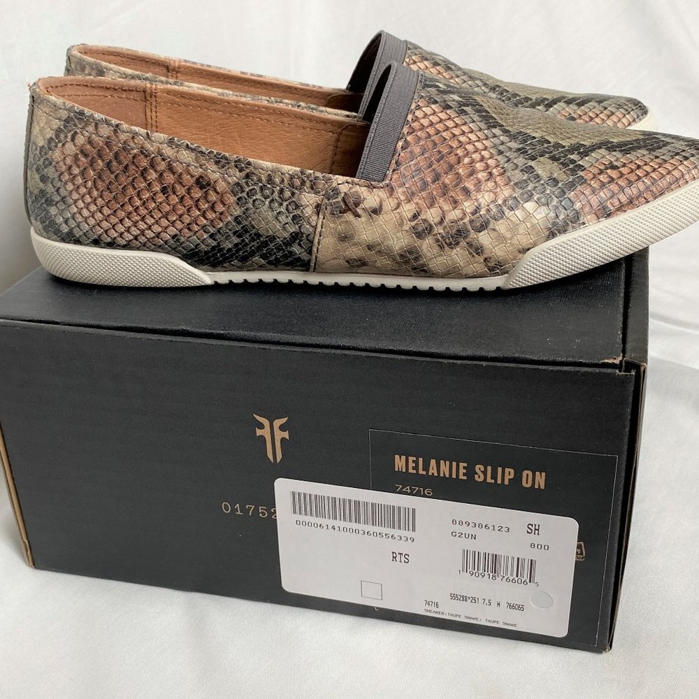 Frye Melanie Brown Gray Snake Reptile Print Leather Flats - Picture 12 of 12